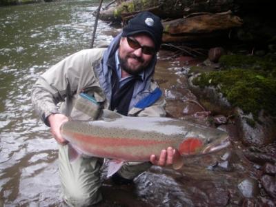 The photo of the week shows Dustin Kovacvich of Nicholas Dean Lodge with a beautiful wild BC Steelhead landed by Gary Bartholomew of Elora, Ontario.  The fish was estimated to weigh around 18-pounds.  Photo by: Gary Bartholomew